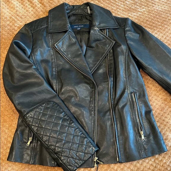 Cole Haan Lambskin Leather Black Jacket - Picture 1 of 8